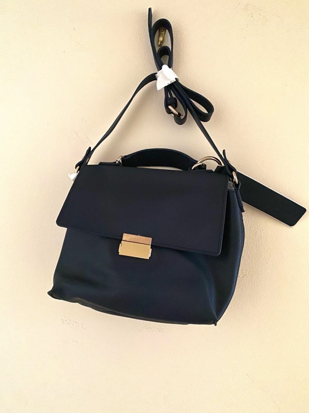 NWT Zara Dark  Blue  Structured Top-Handle Crossbody Satchel - Picture 4 of 8